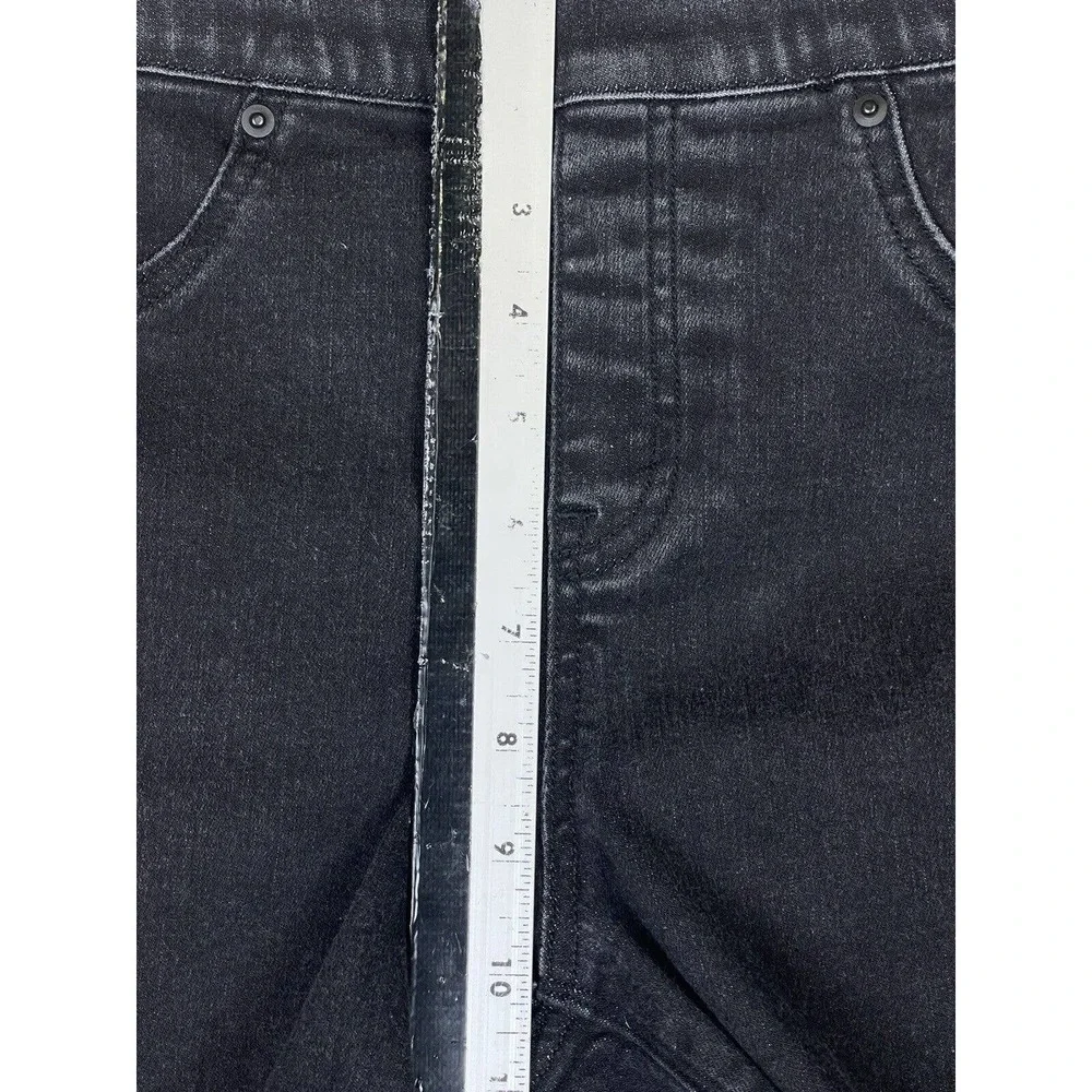 Spanx Distressed Skinny Jeans Womens M Black Mid Rise Pull On Elastic‎ Waist